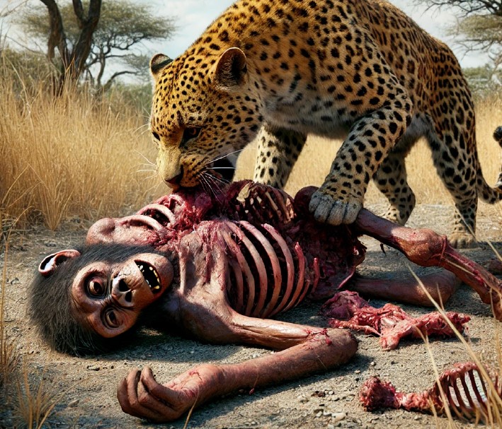 Homo habilis being eaten by leopard